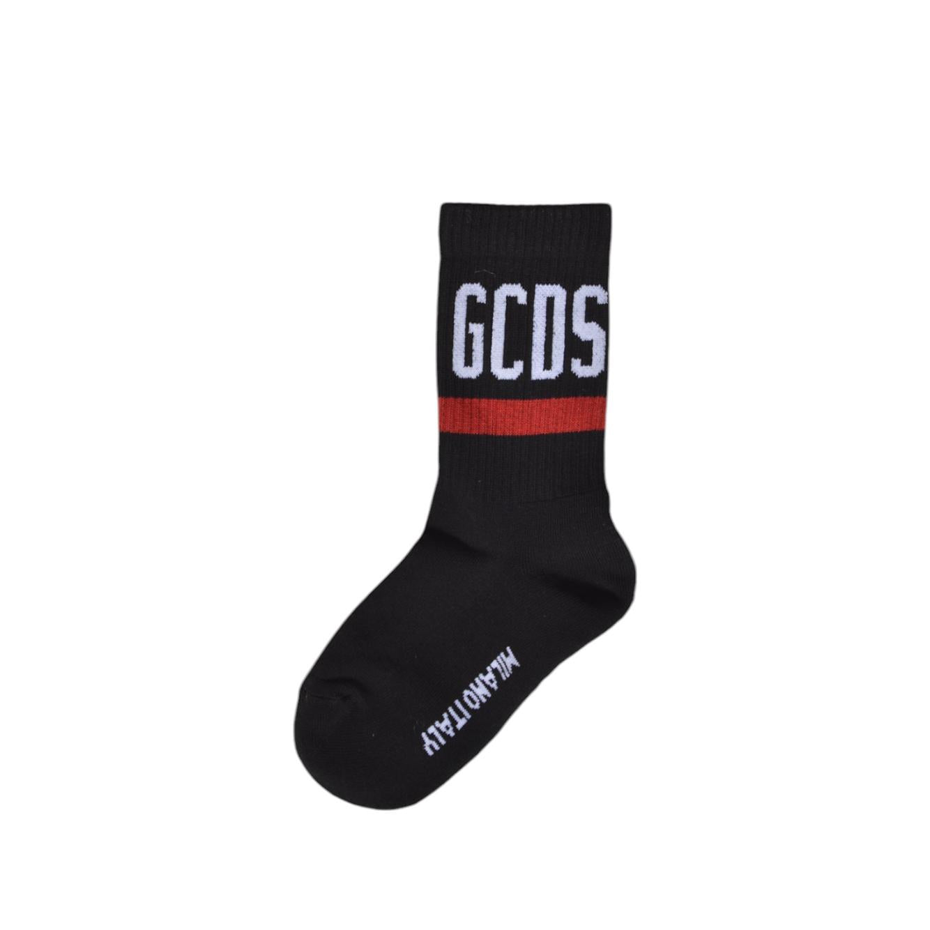 Calzini in cotone nero con logo bianco GCDS