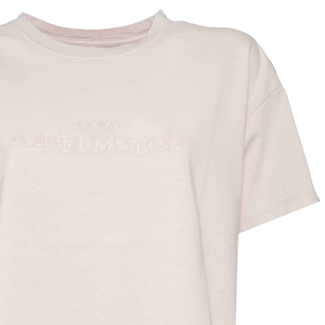 T-shirt in cotone rosa con logo inverso Maison Margiela