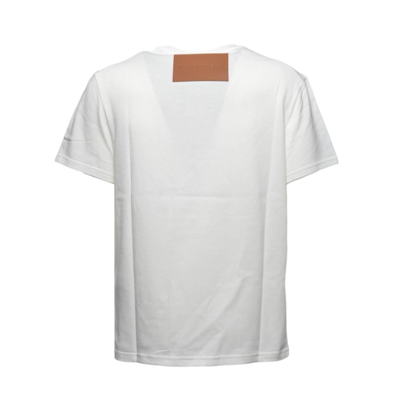 T-shirt in cotone bianco con applicazione in pelle Jil Sander