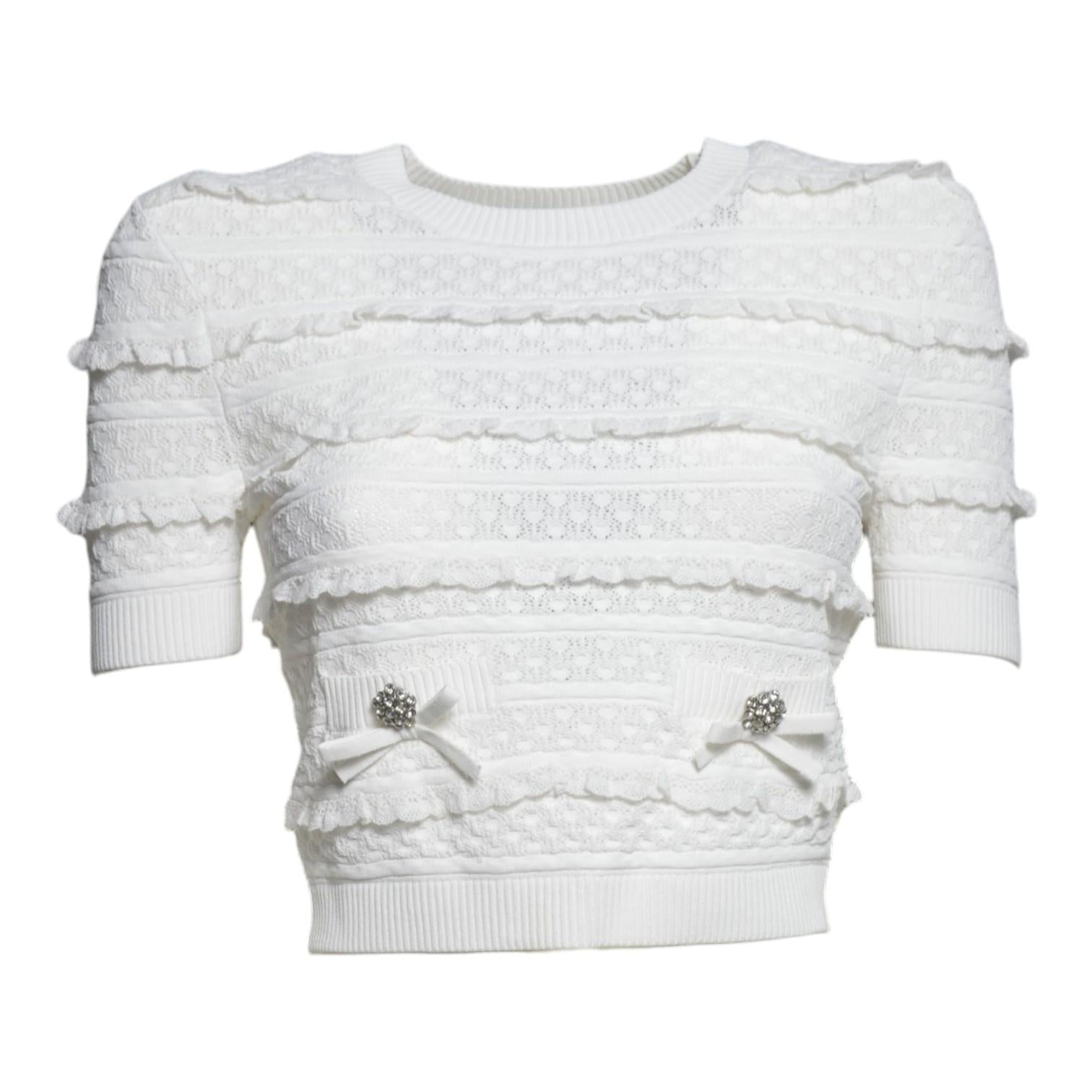 white pointelle knit top