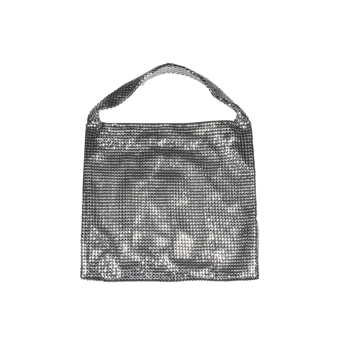 Borsa a mano Pixel media in maglia metallica argento Rabanne
