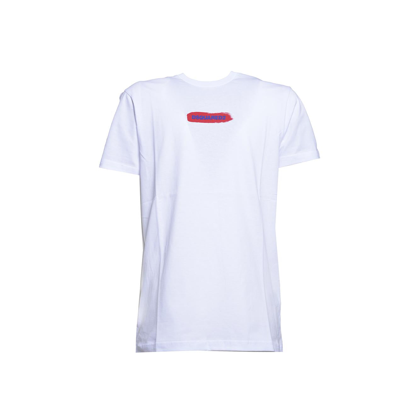 T-shirt in cotone bianco con stampa logo pennello Dsquared2 Junior