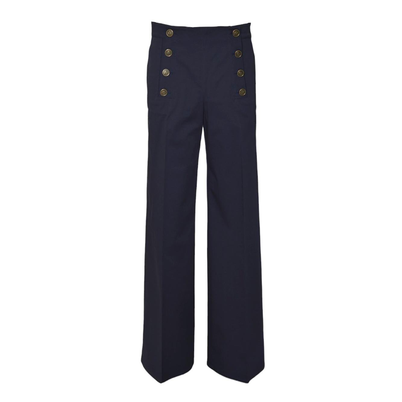 Pantalone dritto in cotone blu con bottoni Etro
