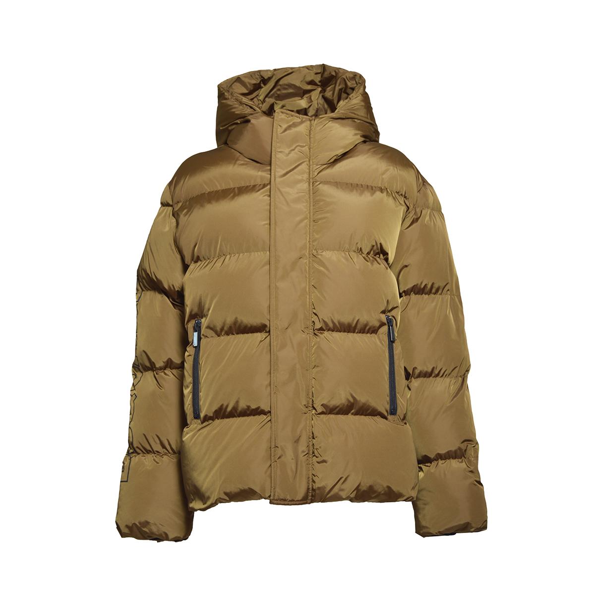 Piumino corto cammello trapuntato con cappuccio e stampa logo Dsquared2