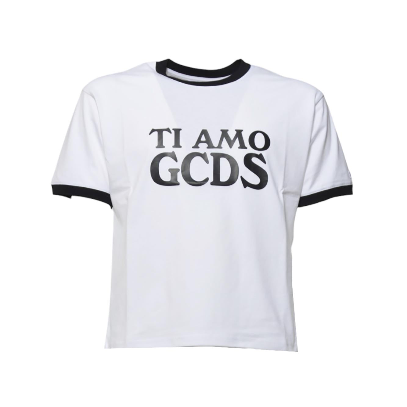 T-shirt Ti Amo in cotone bianco profili GCDS