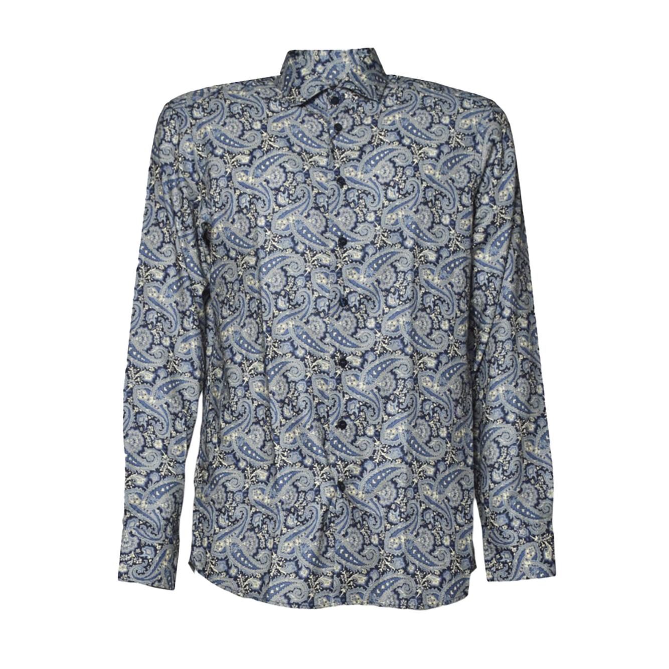 Camicia in cotone blu stampa floreale Paisley Etro