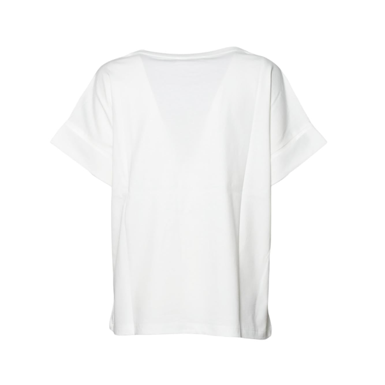 T-shirt girocollo in cotone bianco orlo manica Solotre