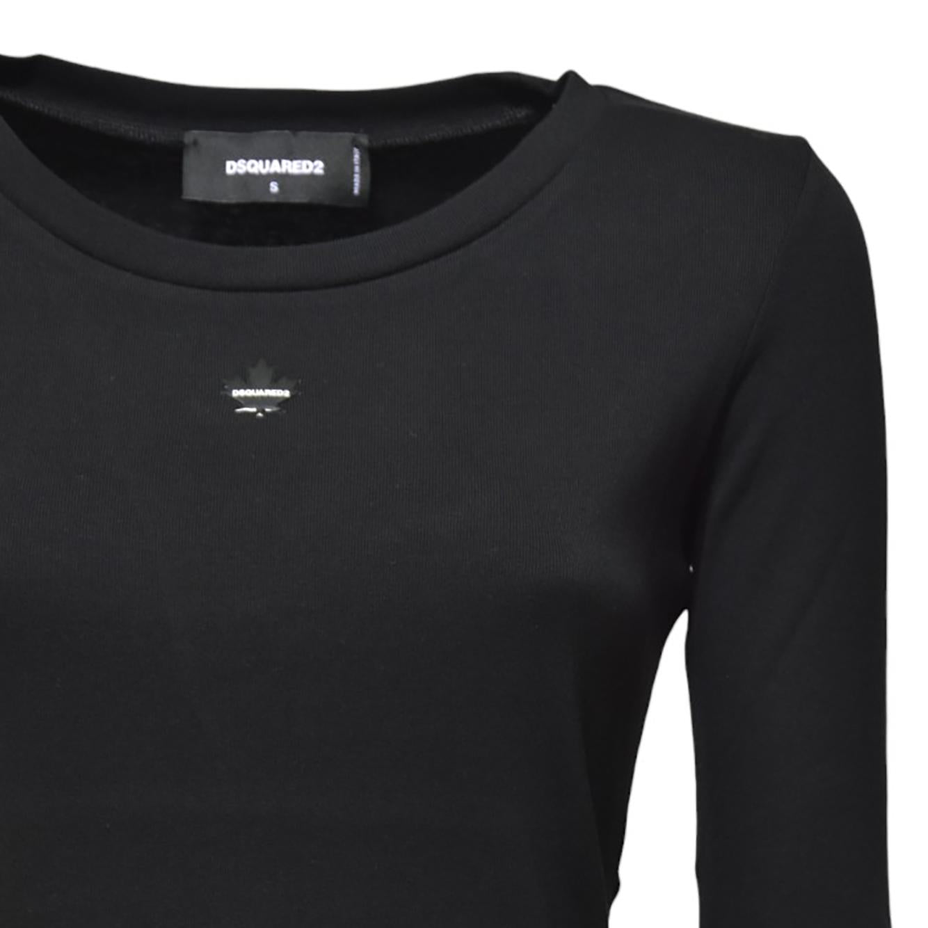 T-shirt Maple Leaf maniche lunghe in cotone nero Dsquared2