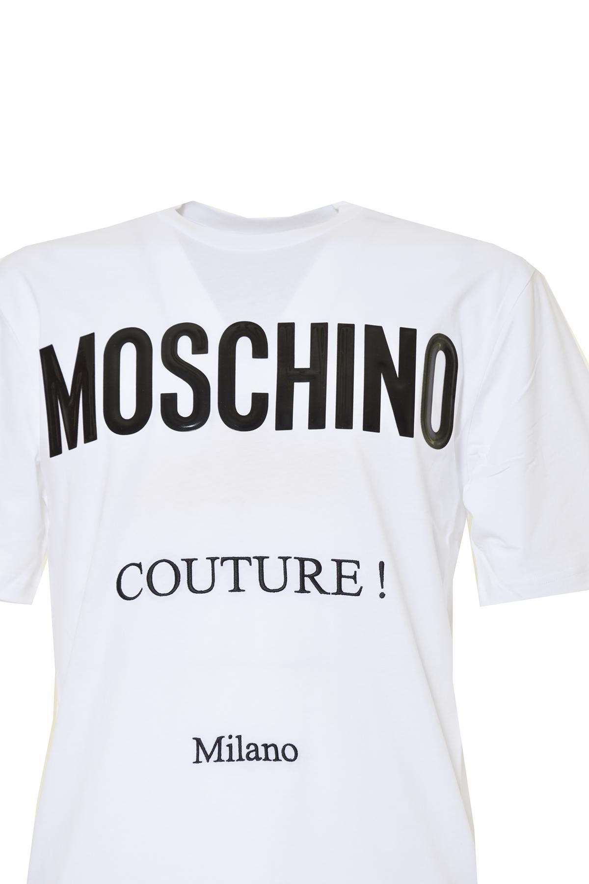 T-shirt in cotone bianco stampa logo Moschino