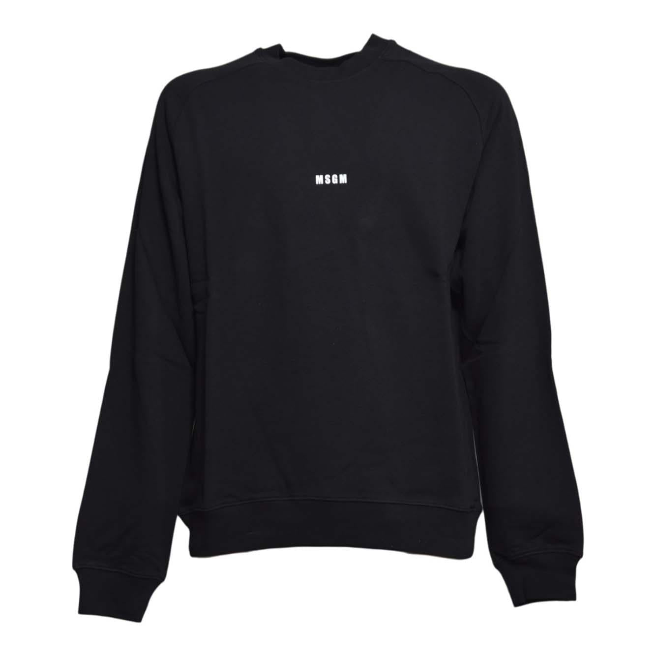 Felpa girocollo in cotone nero con mini stampa logo MSGM