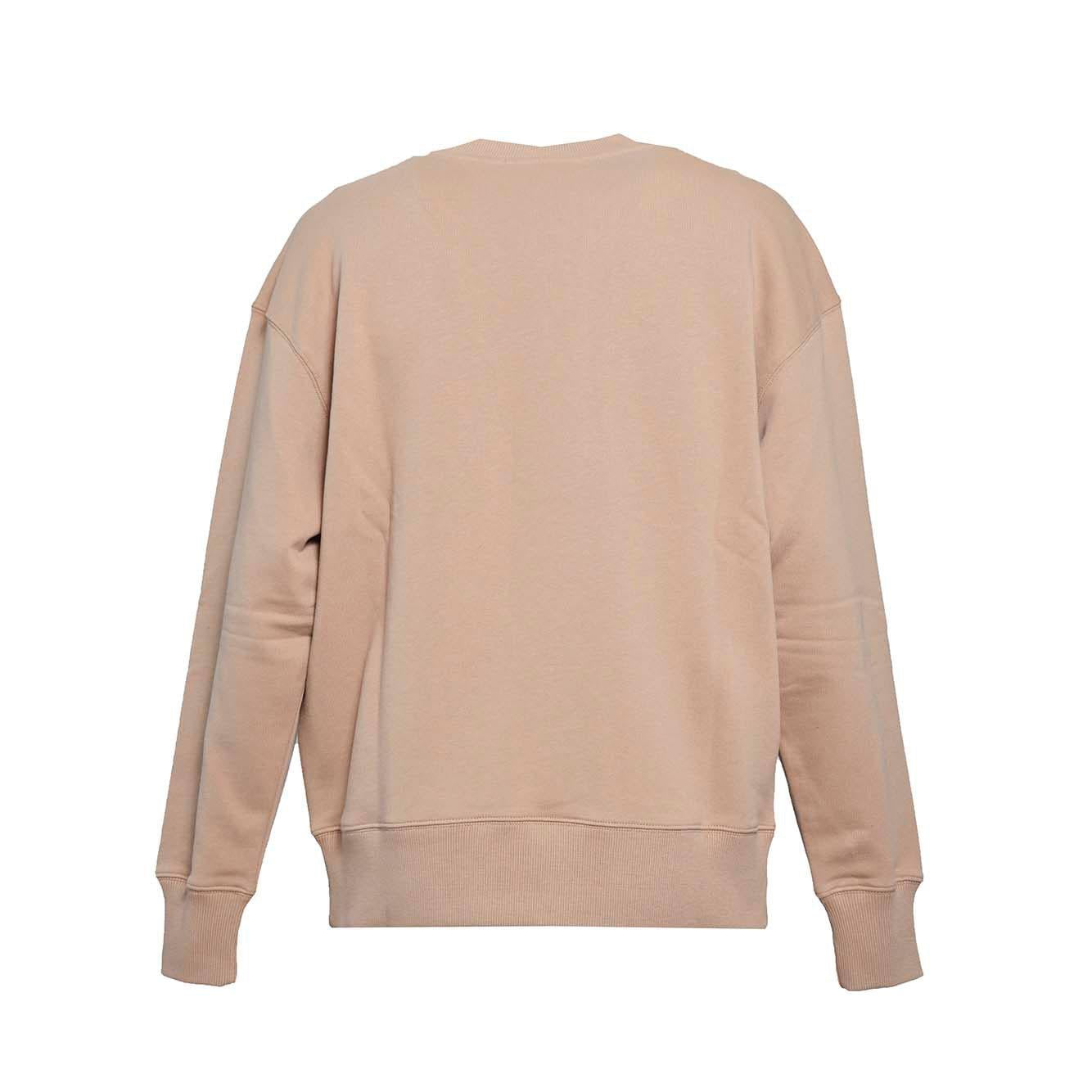Felpa girocollo in cotone beige stampa logo pennello sul collo MSGM