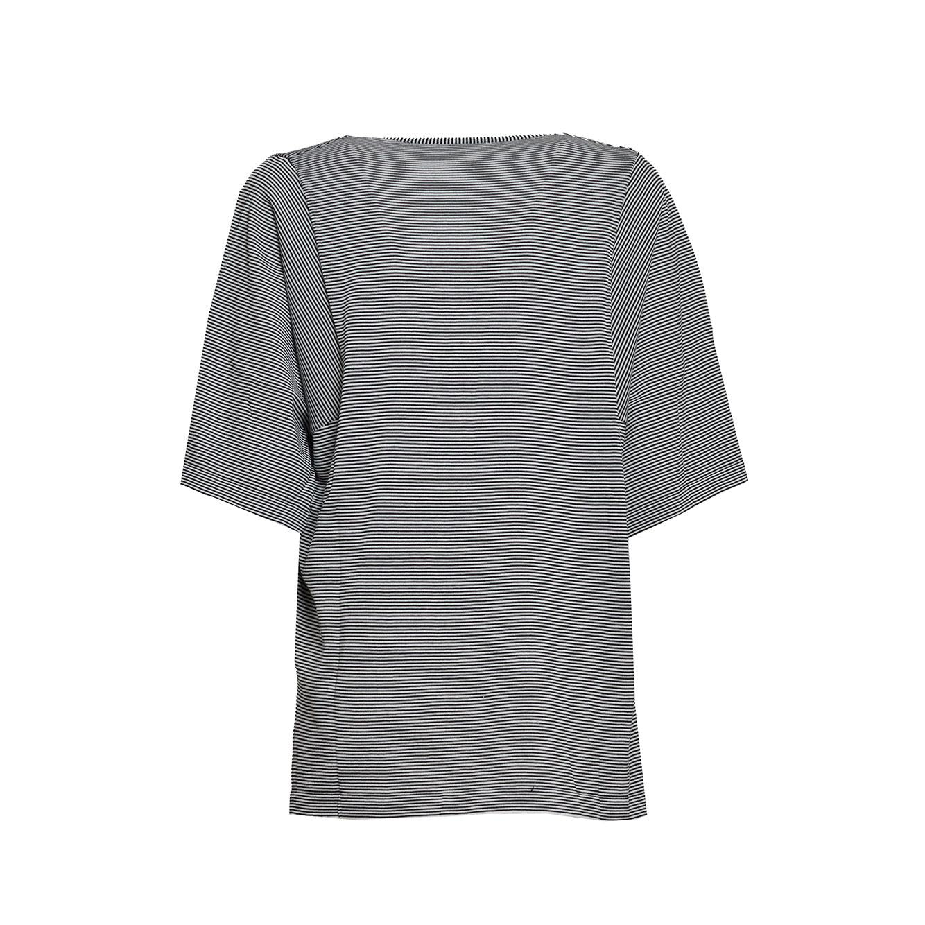 T-shirt in maglia di cotone e seta bianco e nero a righe Aspesi
