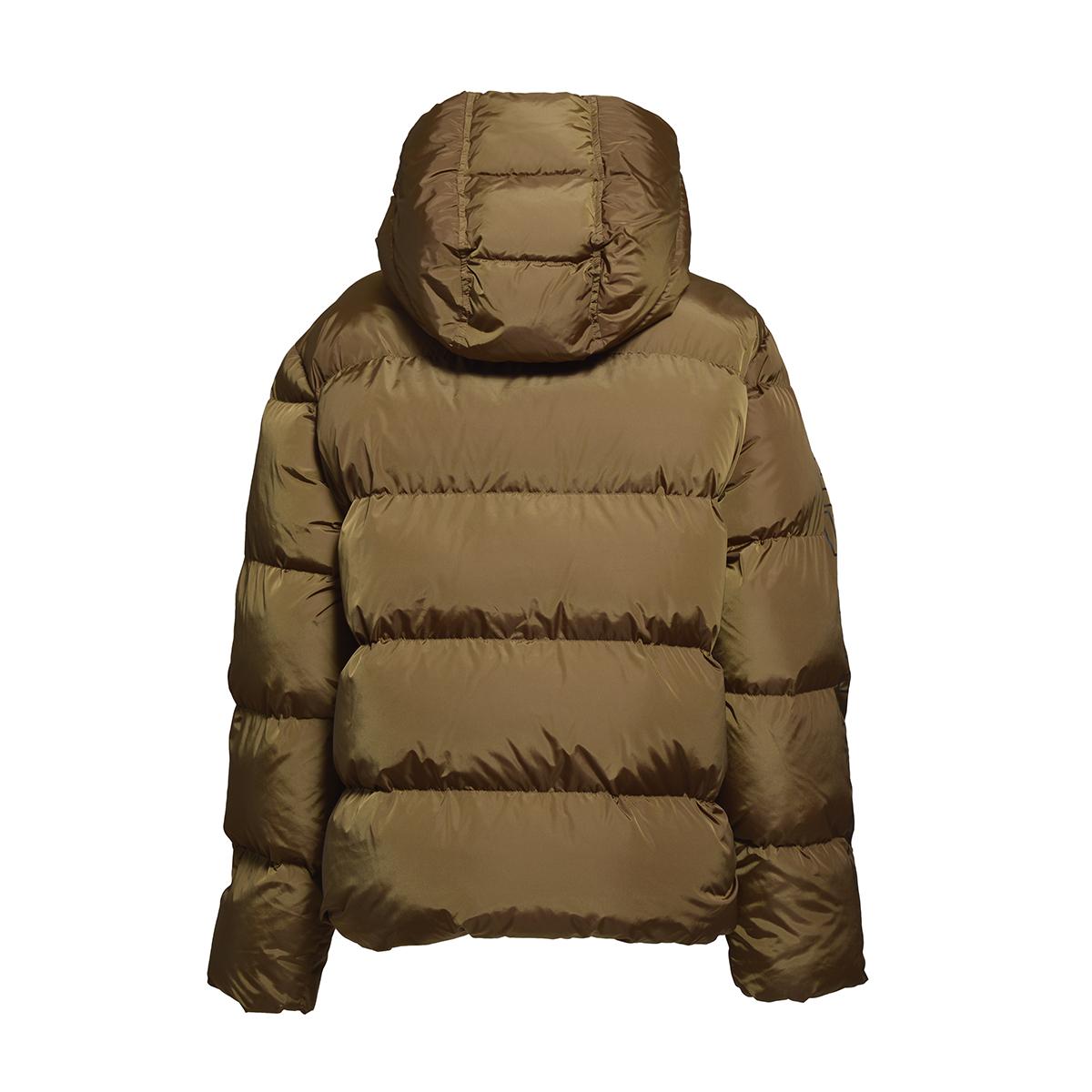 Piumino corto cammello trapuntato con cappuccio e stampa logo Dsquared2