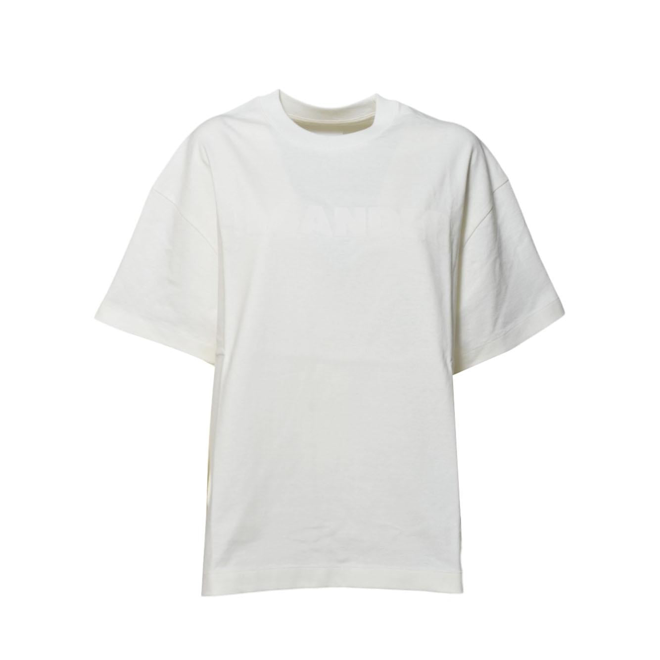T-shirt in cotone panna con logo tono su tono Jil Sander