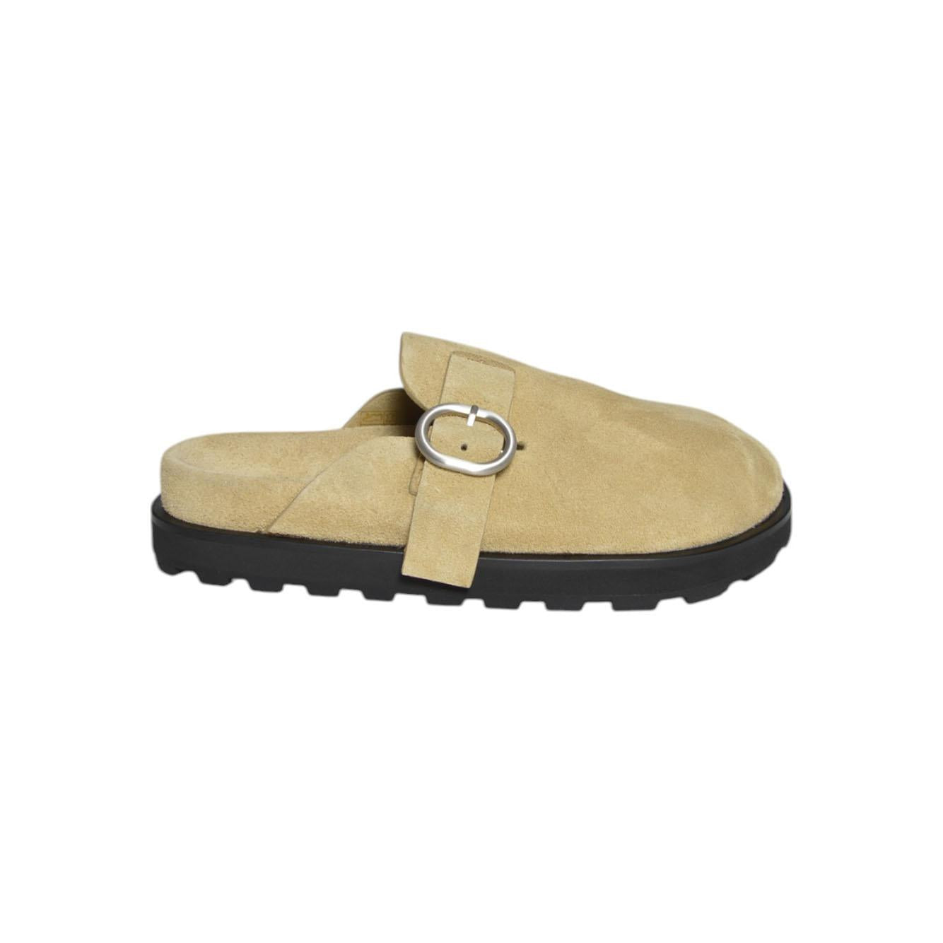 Sabot flat in pelle scamosciata cammello Jil Sander