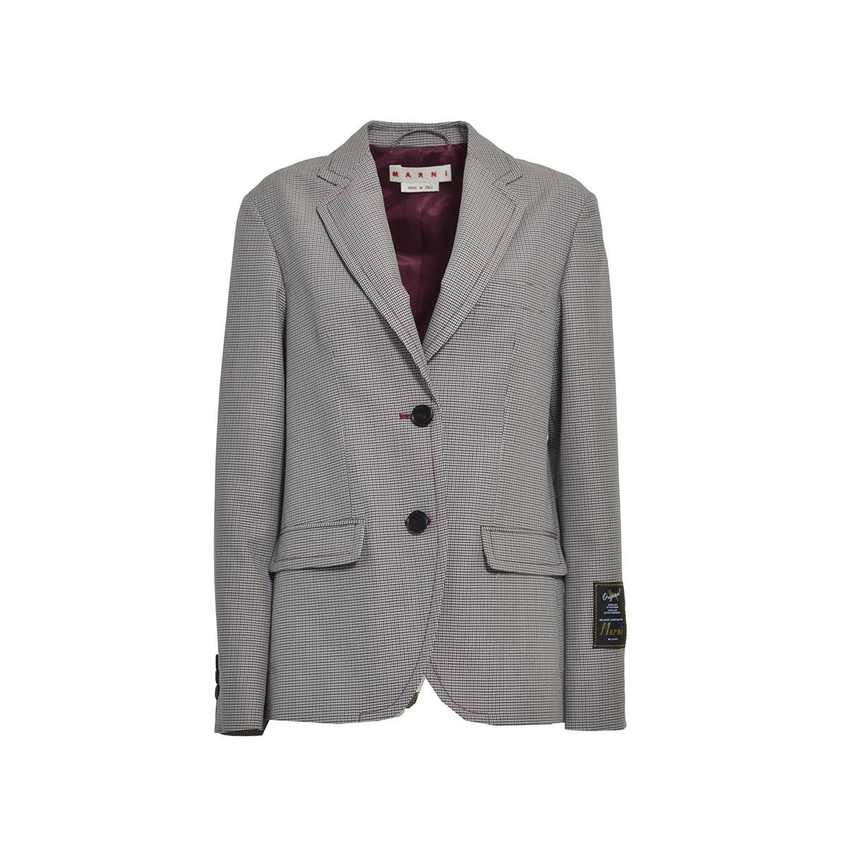 Blazer monopetto in misto lana con motivo pied-de-poule multicolore Marni
