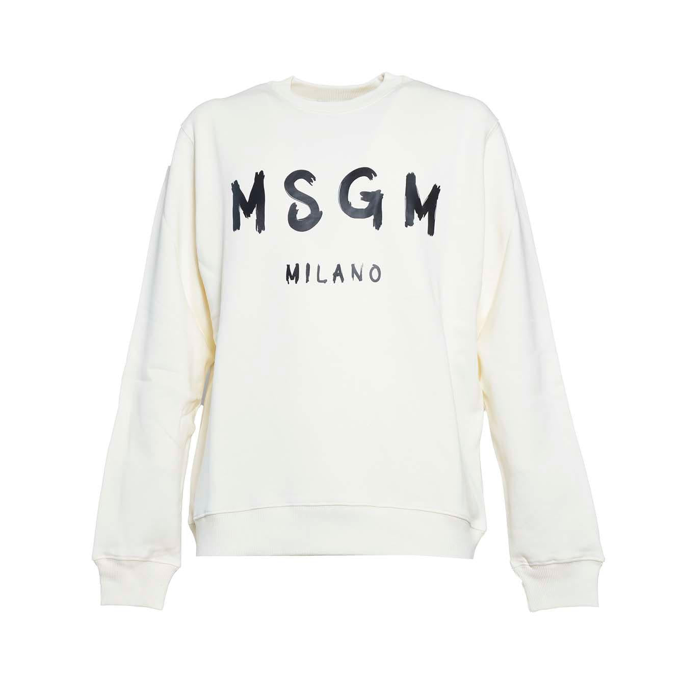 Felpa girocollo in cotone panna stampa logo pennello nero MSGM