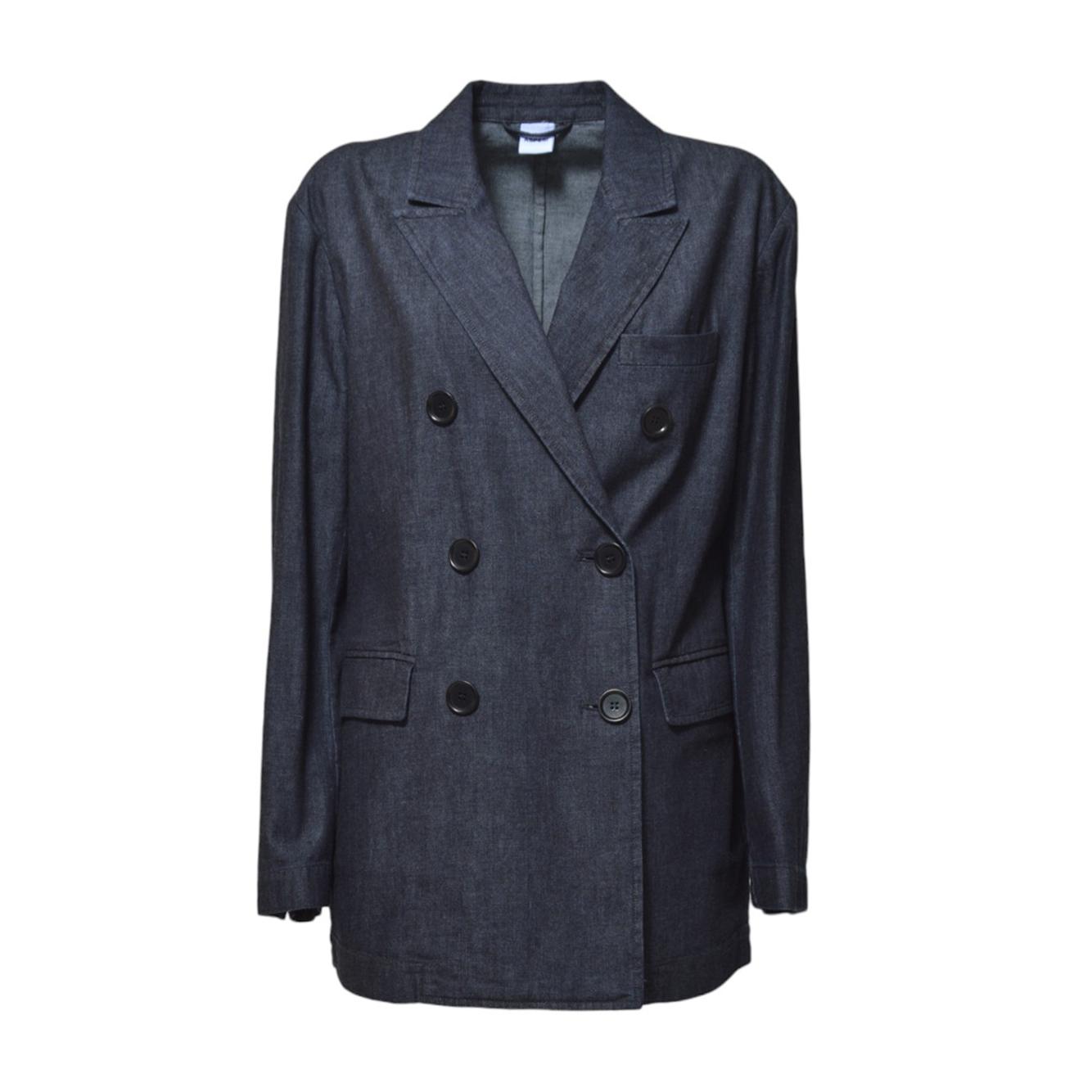 Giacca doppiopetto in denim blu Aspesi