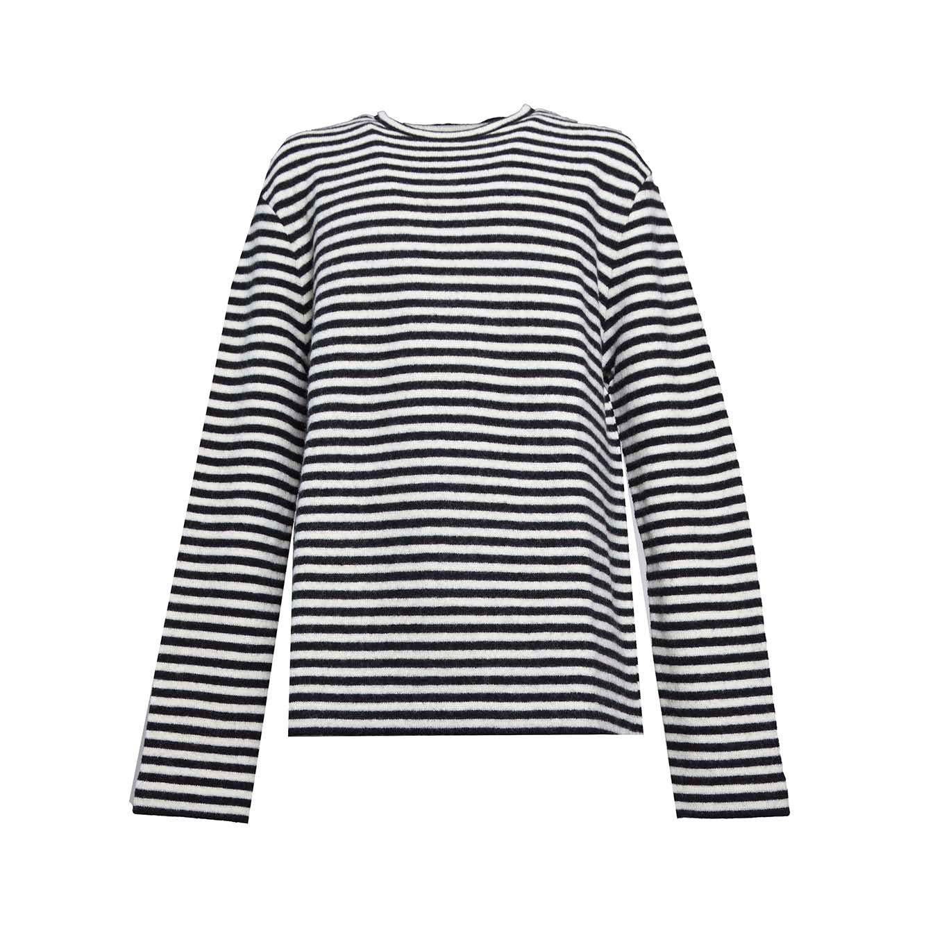 Pullover girocollo in lana a righe bianco e nero Jil Sander