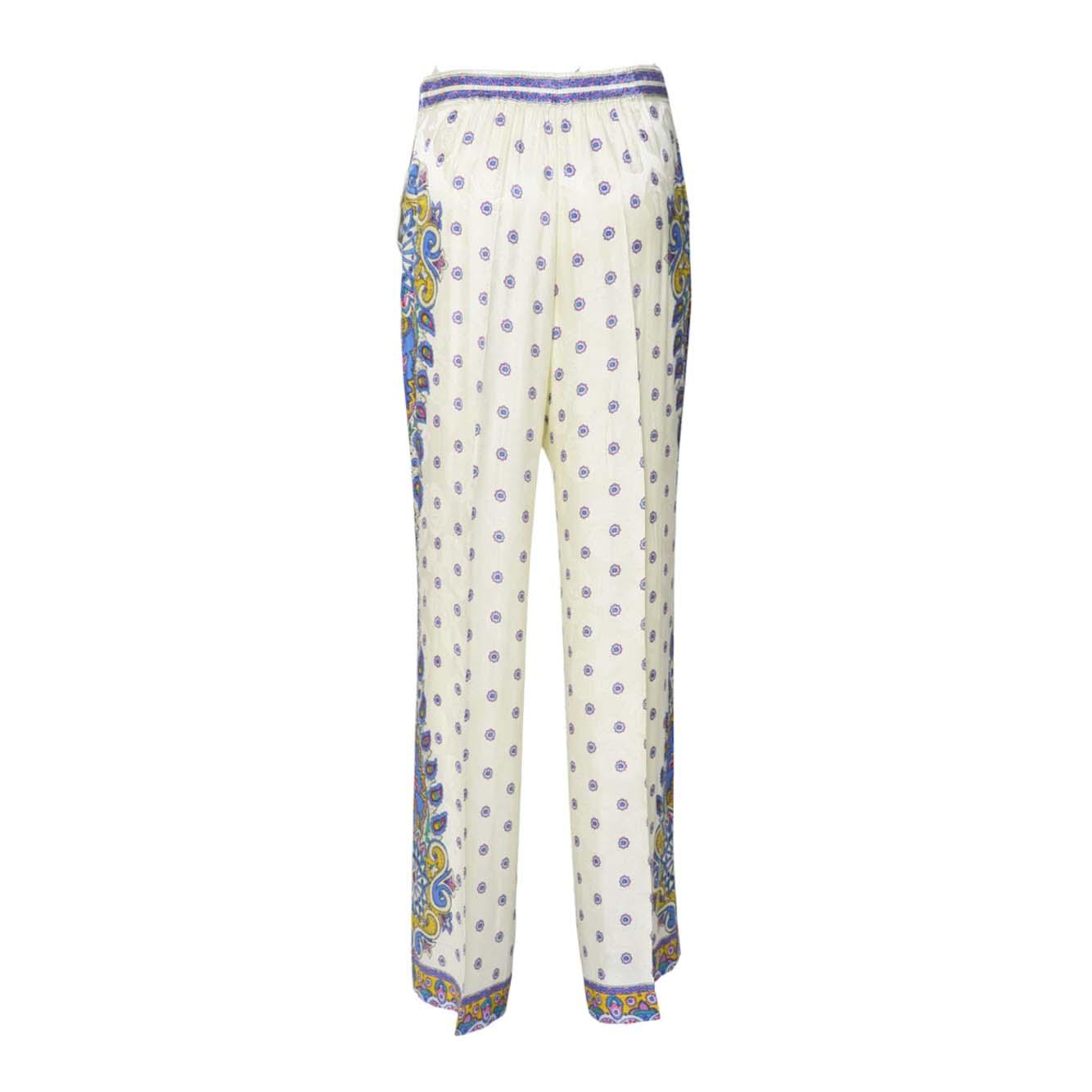 Pantalone palazzo in twill di seta crema motivo medaglioni Etro