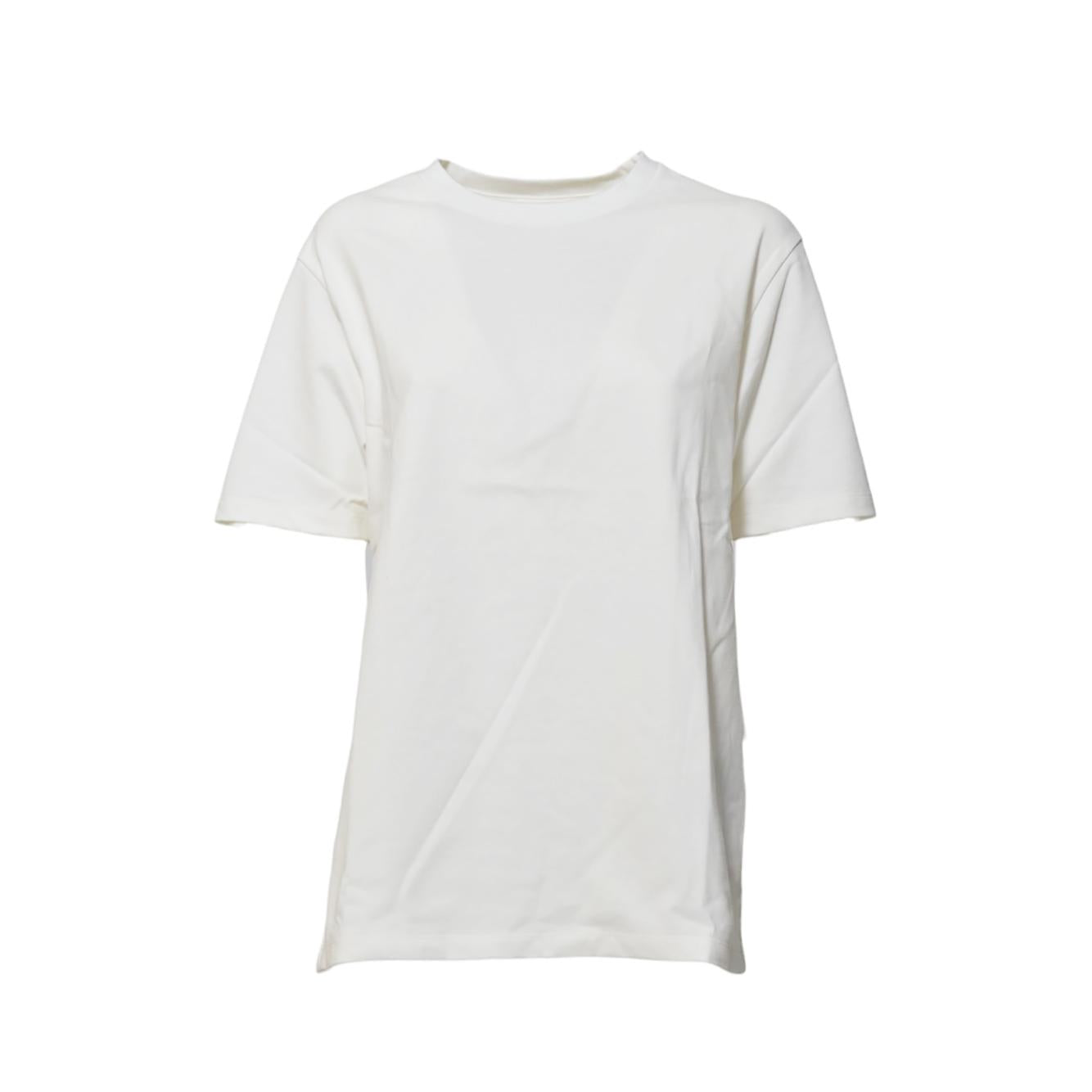 T-shirt girocollo in cotone panna con applicazione in pelle Jil Sander