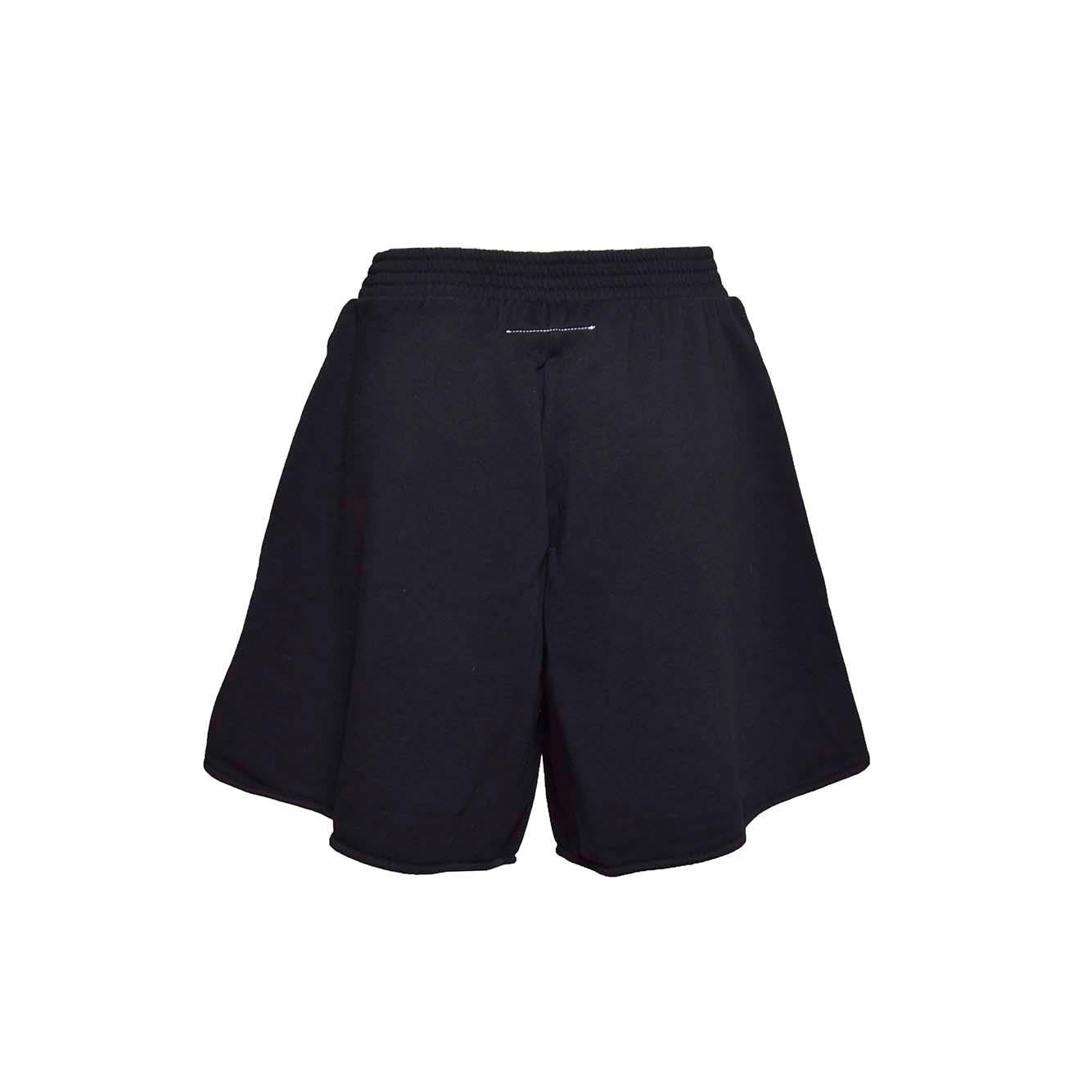 Bermuda in cotone nero con stampa logo MM6 Maison Margiela Junior