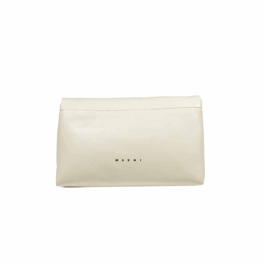 Borsa a spalla Prisma in pelle bianco naturale Marni
