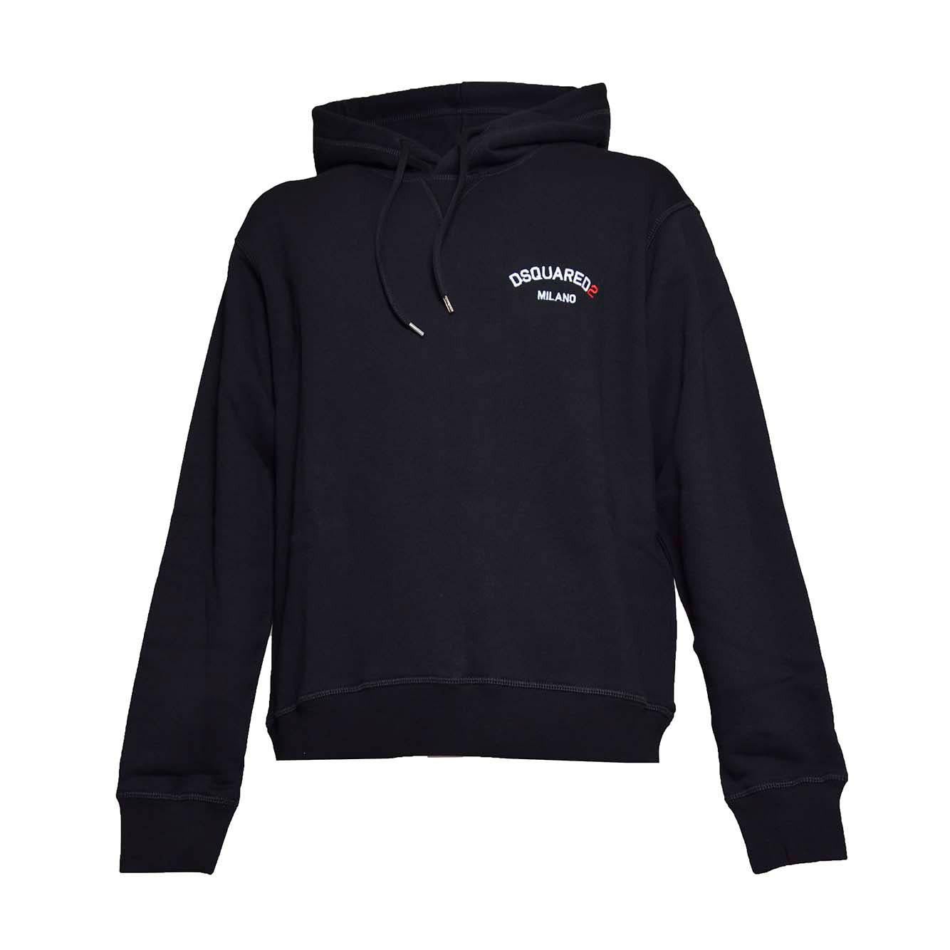 Felpa Cool Fit con cappuccio in cotone nero ricamo Dsquared2