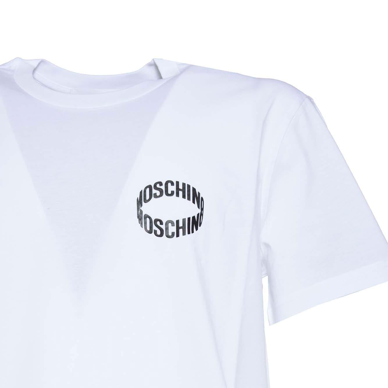 T-shirt in cotone bianco con stampa Loop Moschino
