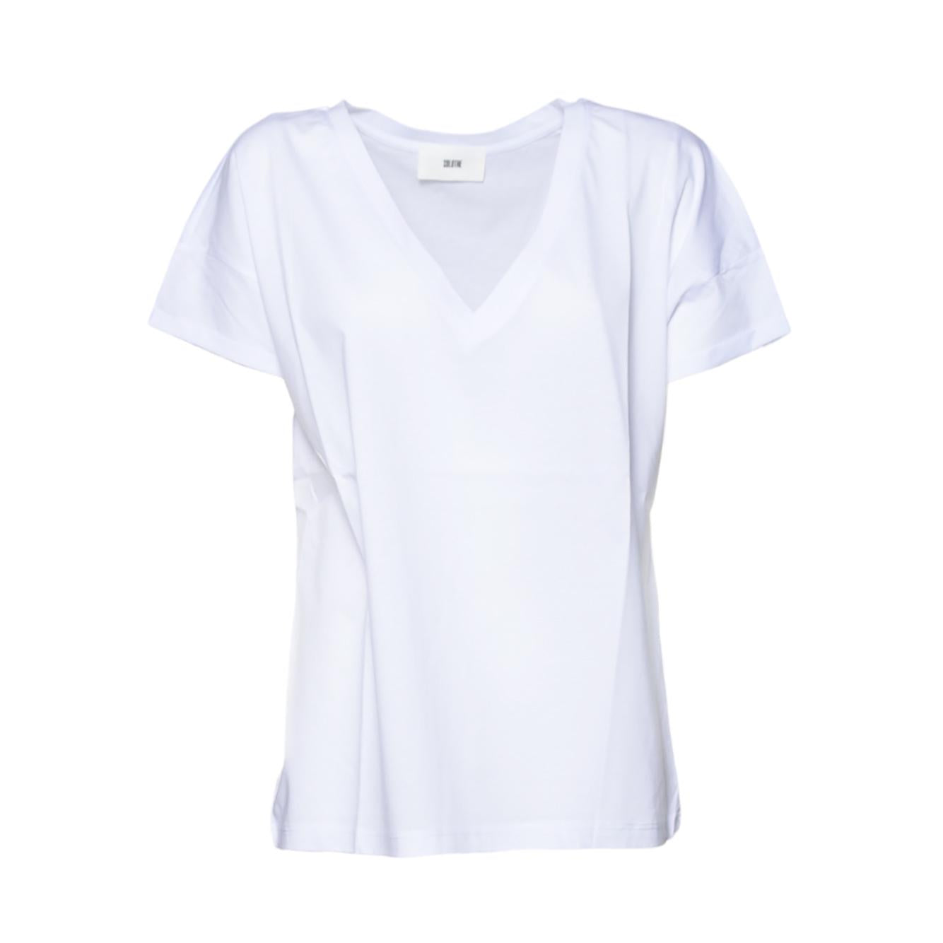 T-shirt scollo a V in cotone bianco Solotre