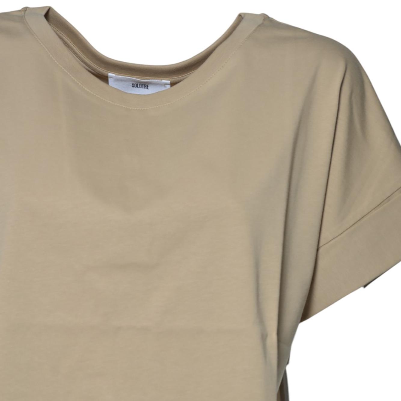 T-shirt girocollo in cotone beige orlo manica Solotre