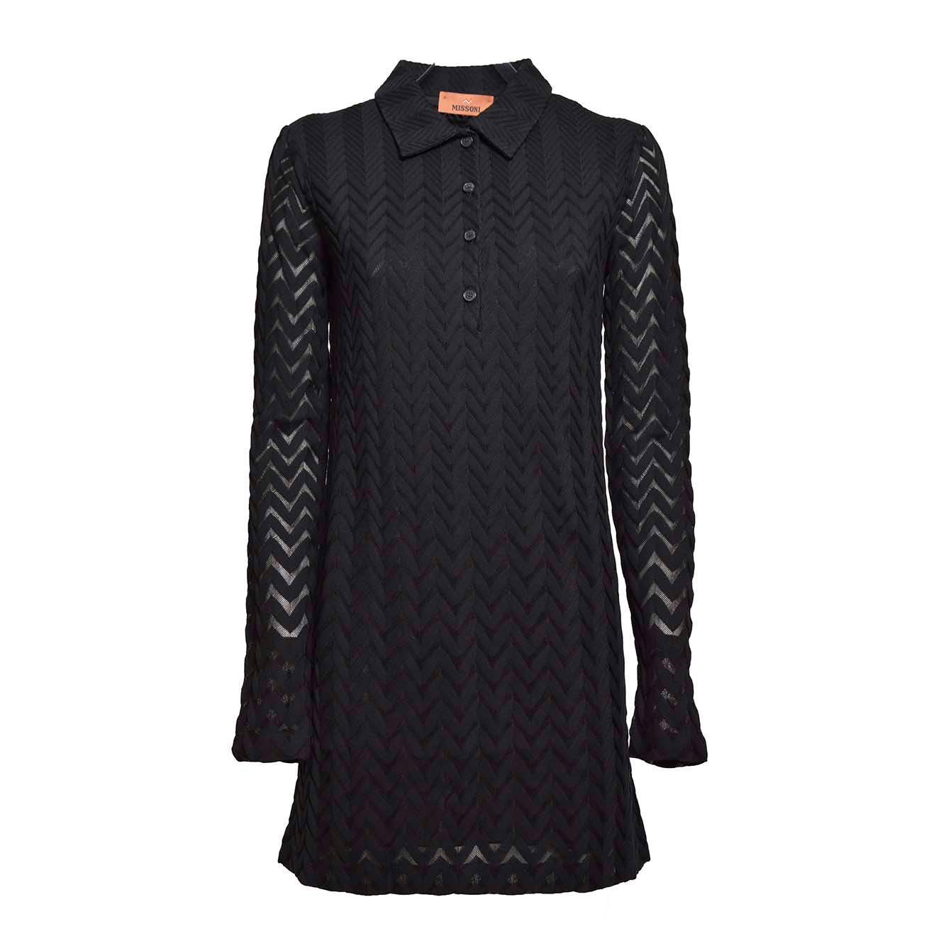 Mini-abito polo in cotone e viscosa nero chevron Missoni