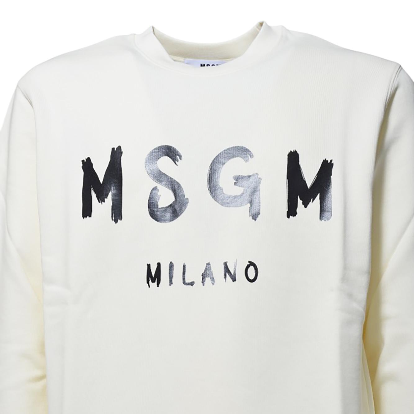 Felpa girocollo in cotone panna stampa logo pennello MSGM