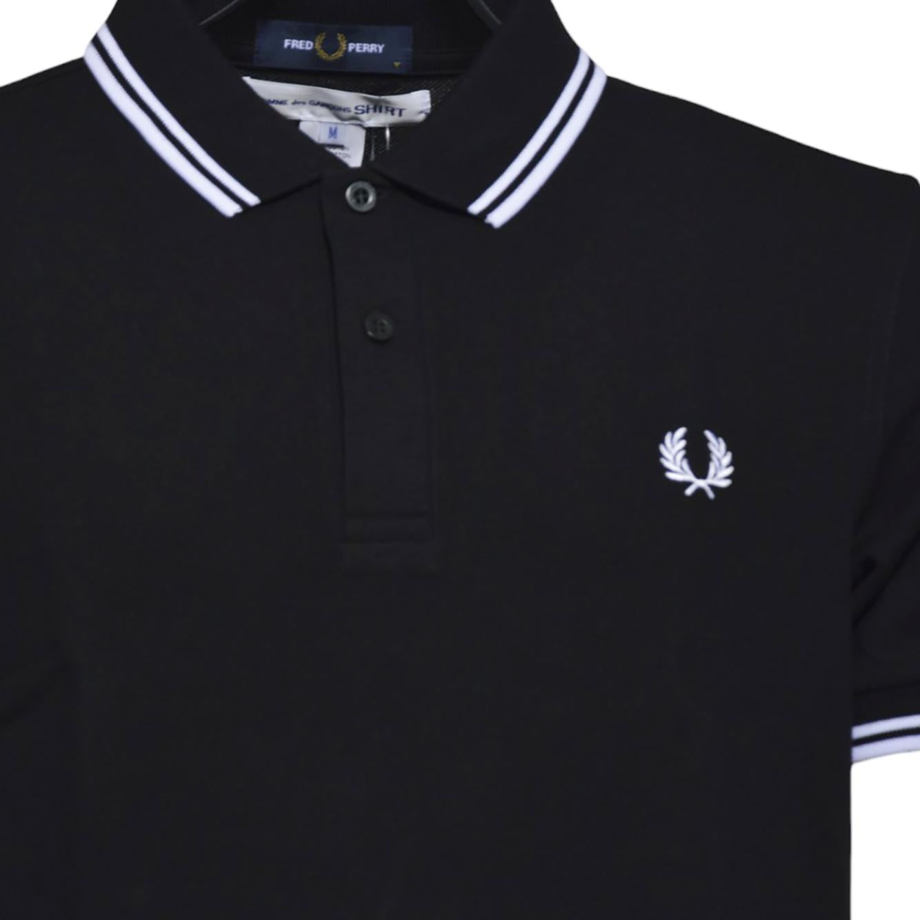Polo in maglia di cotone nero con righe Fred Perry x Comme des Garçons Shirt