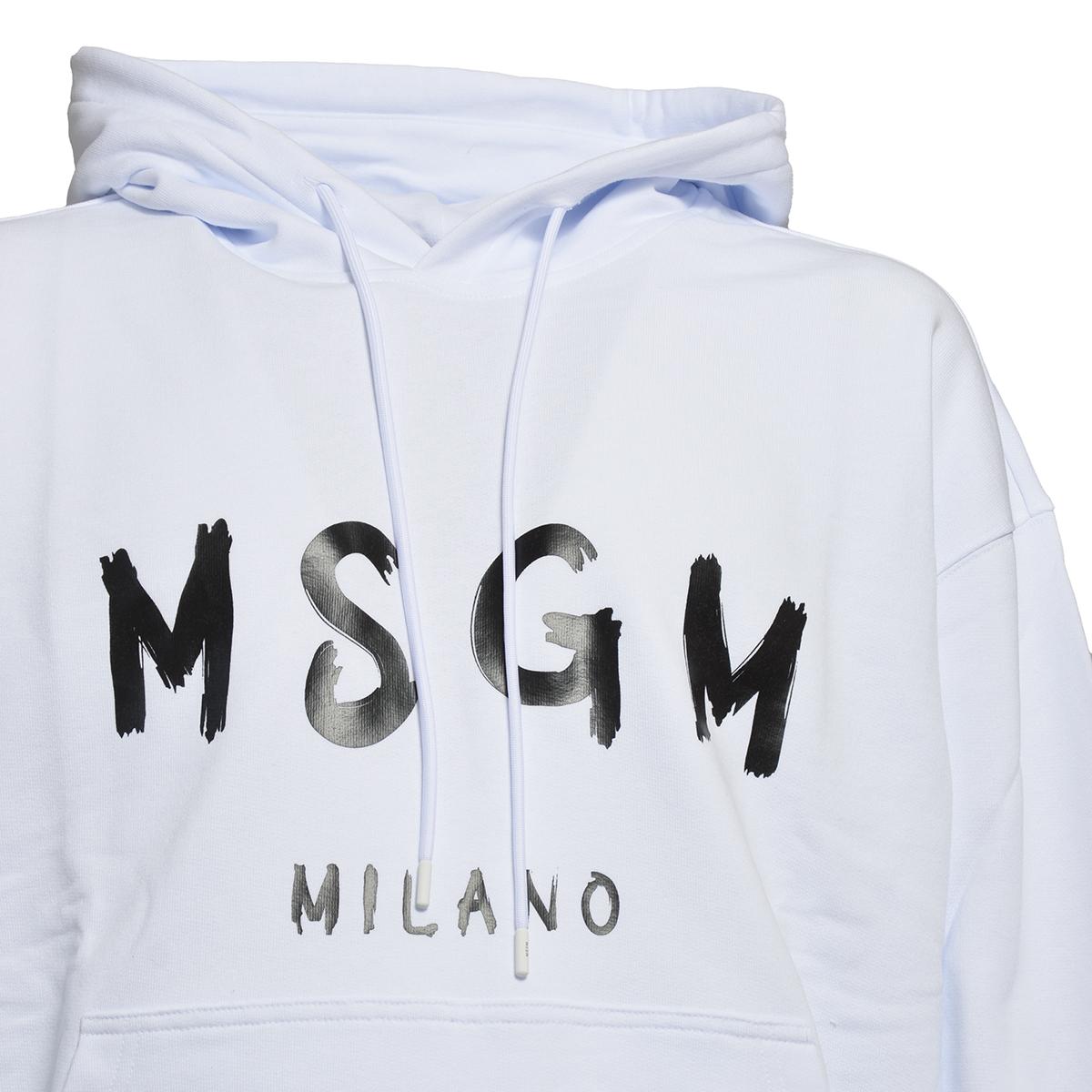 Felpa con cappuccio in cotone bianco con stampa logo MSGM