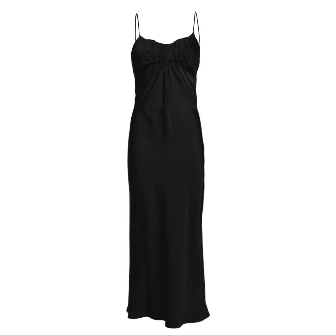 Abito midi sottoveste in raso di viscosa nera Jil Sander