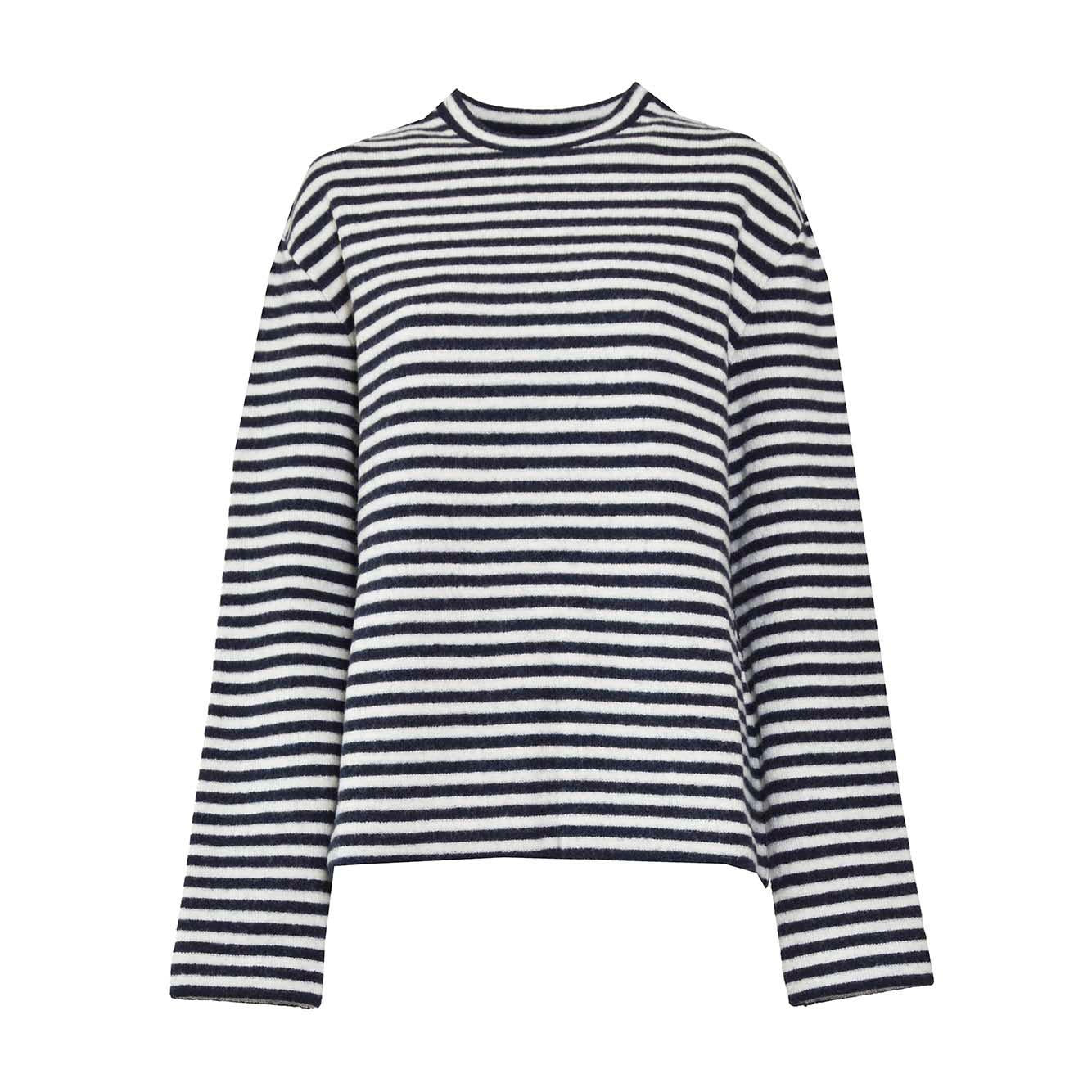 Pullover girocollo in lana a righe bianco e blu Jil Sander