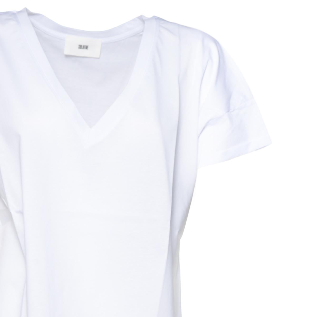 T-shirt scollo a V in cotone bianco Solotre