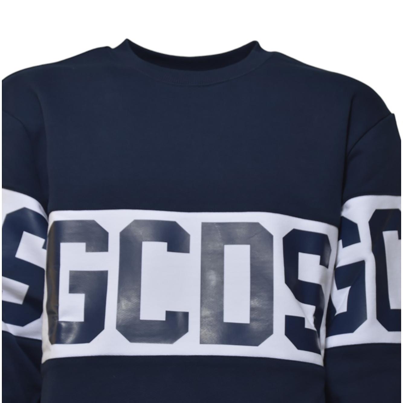 Felpa girocollo Band Logo in cotone blu GCDS