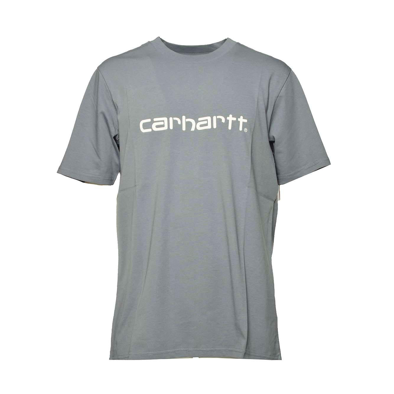 T-shirt Script in cotone grigio pietra e logo Carhartt Wip