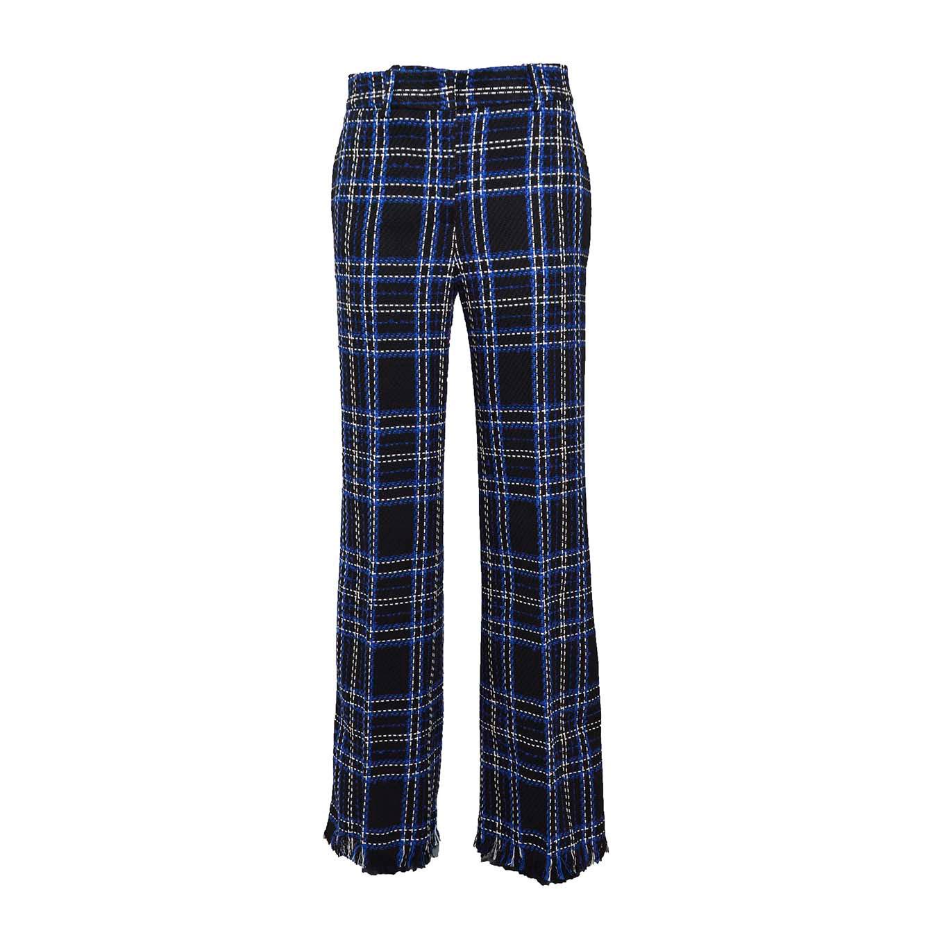 Pantalone flare in tweed tartan nero e blu MSGM