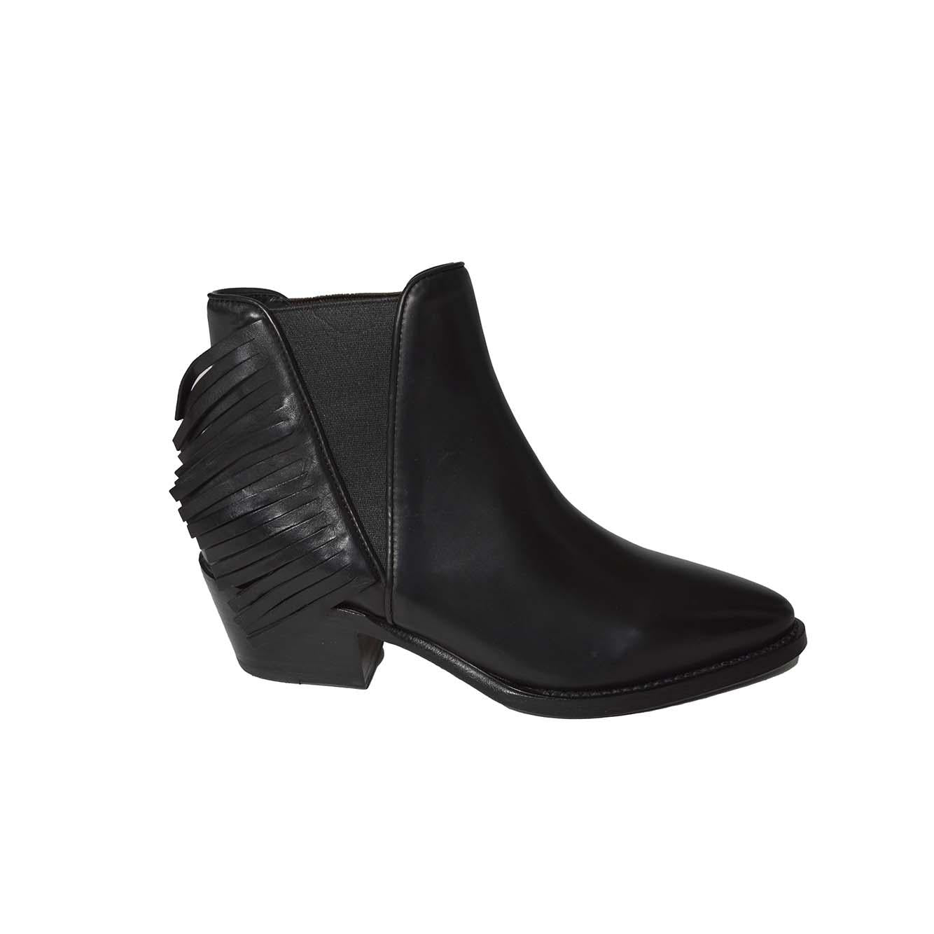 Texani Kelm in pelle nera con frange Damy