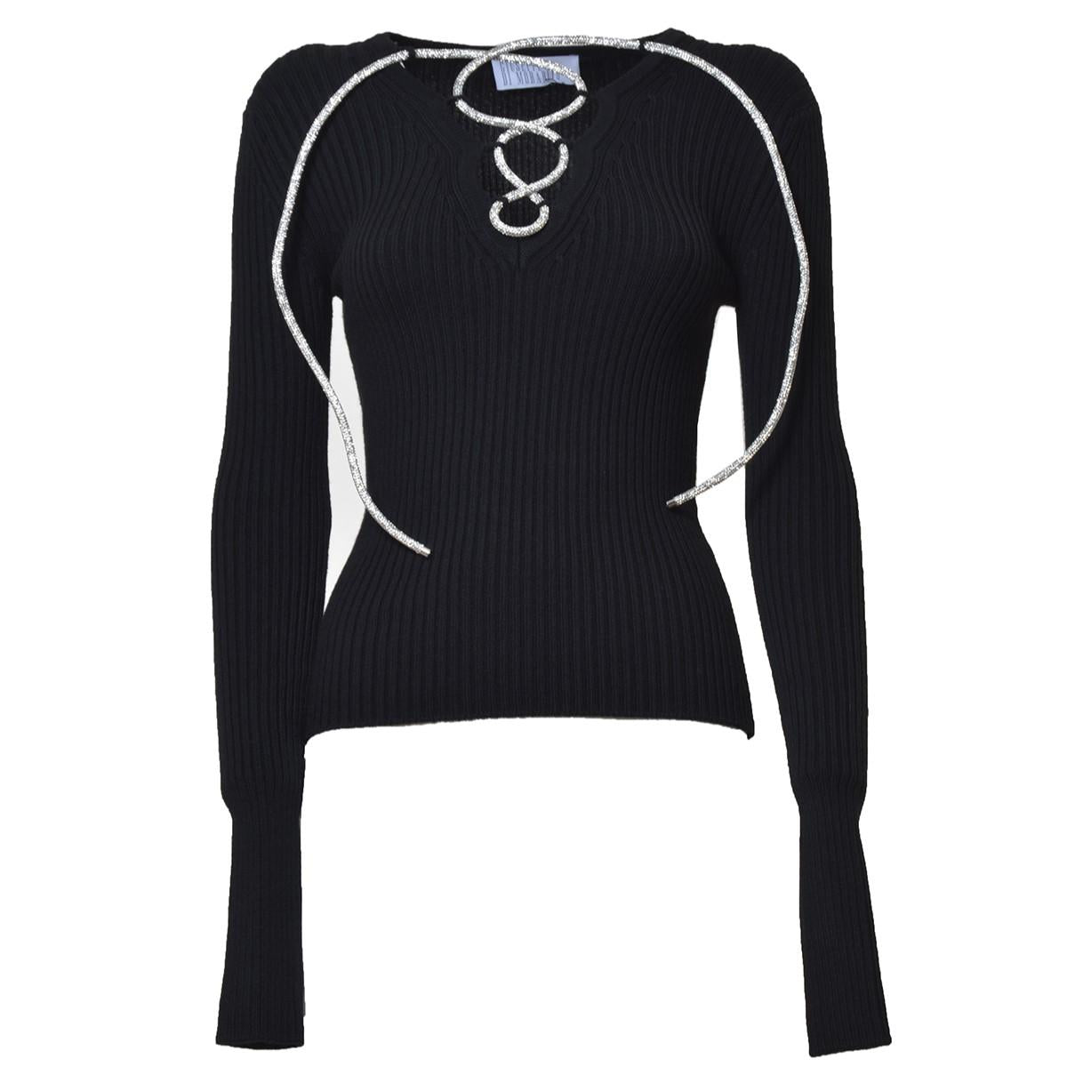 Top in maglia a coste di lana nera con strass Giuseppe Di Morabito<BR/>