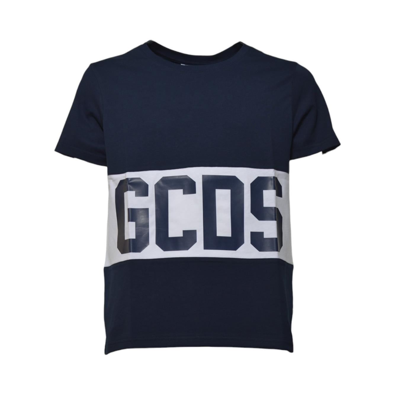 T-shirt Band Logo in cotone blu scuro GCDS