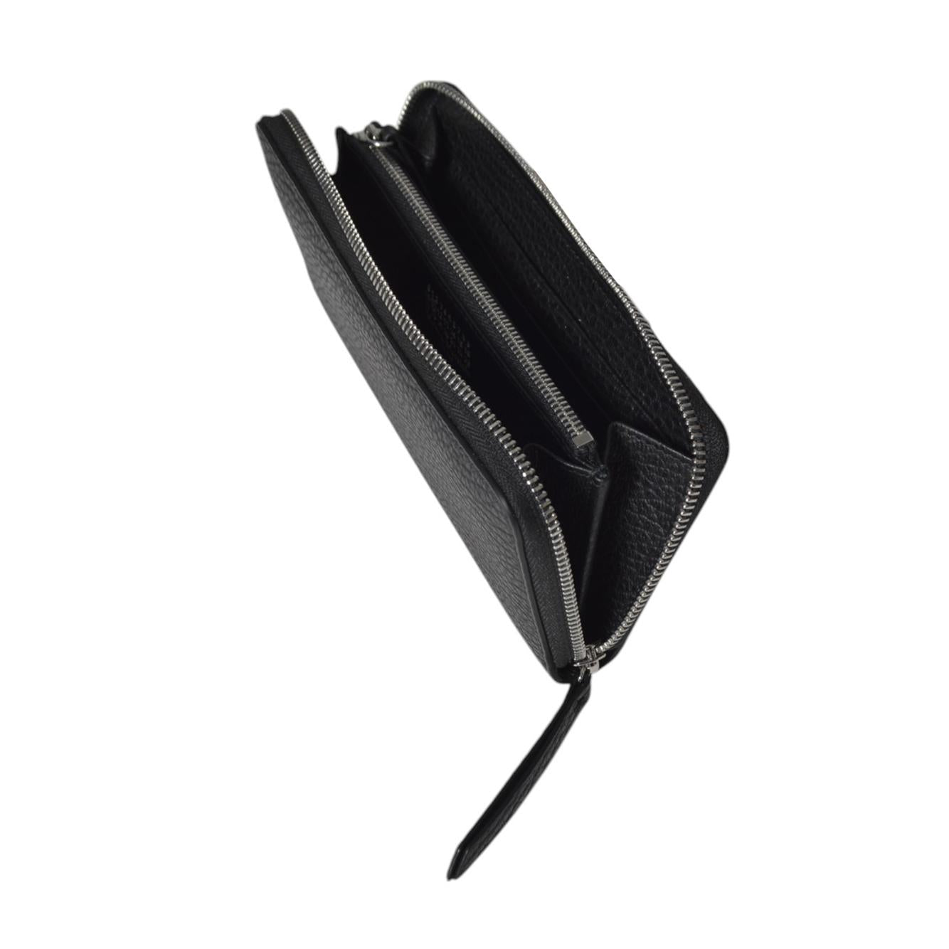 Portafoglio Four Stitches in pelle nera con zip Maison Margiela