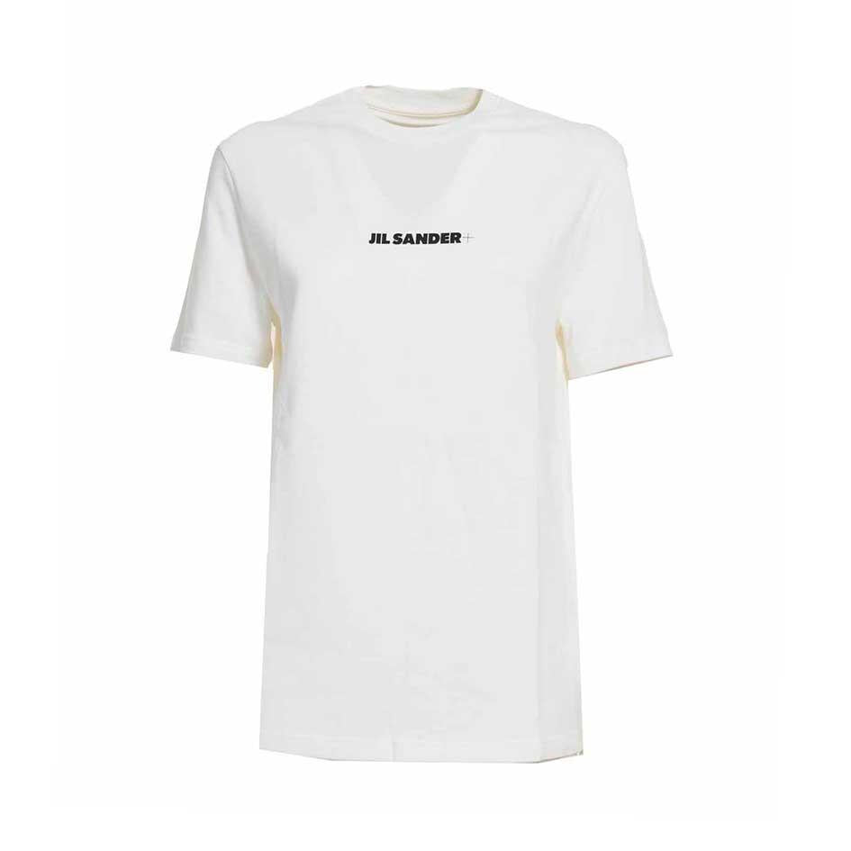 T-shirt a maniche corte panna con stampa logo Jil Sander