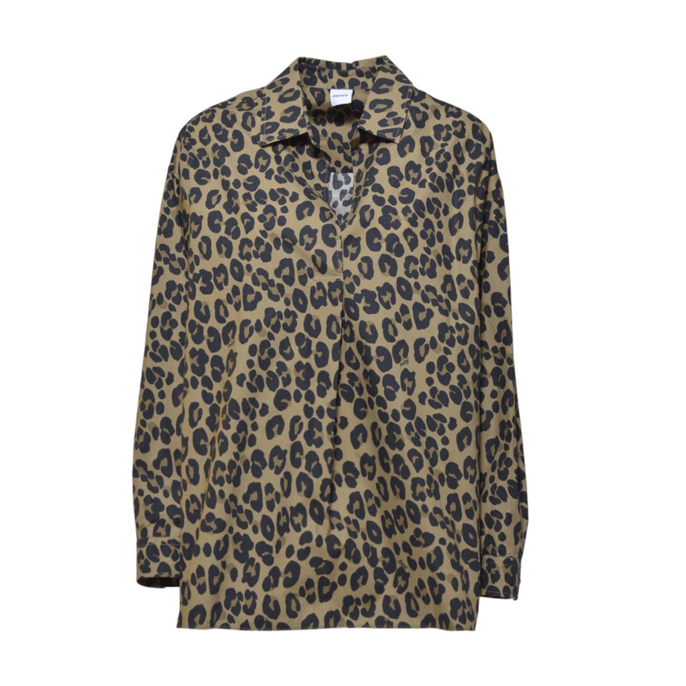 Camicia in cotone stampato animalier beige Aspesi