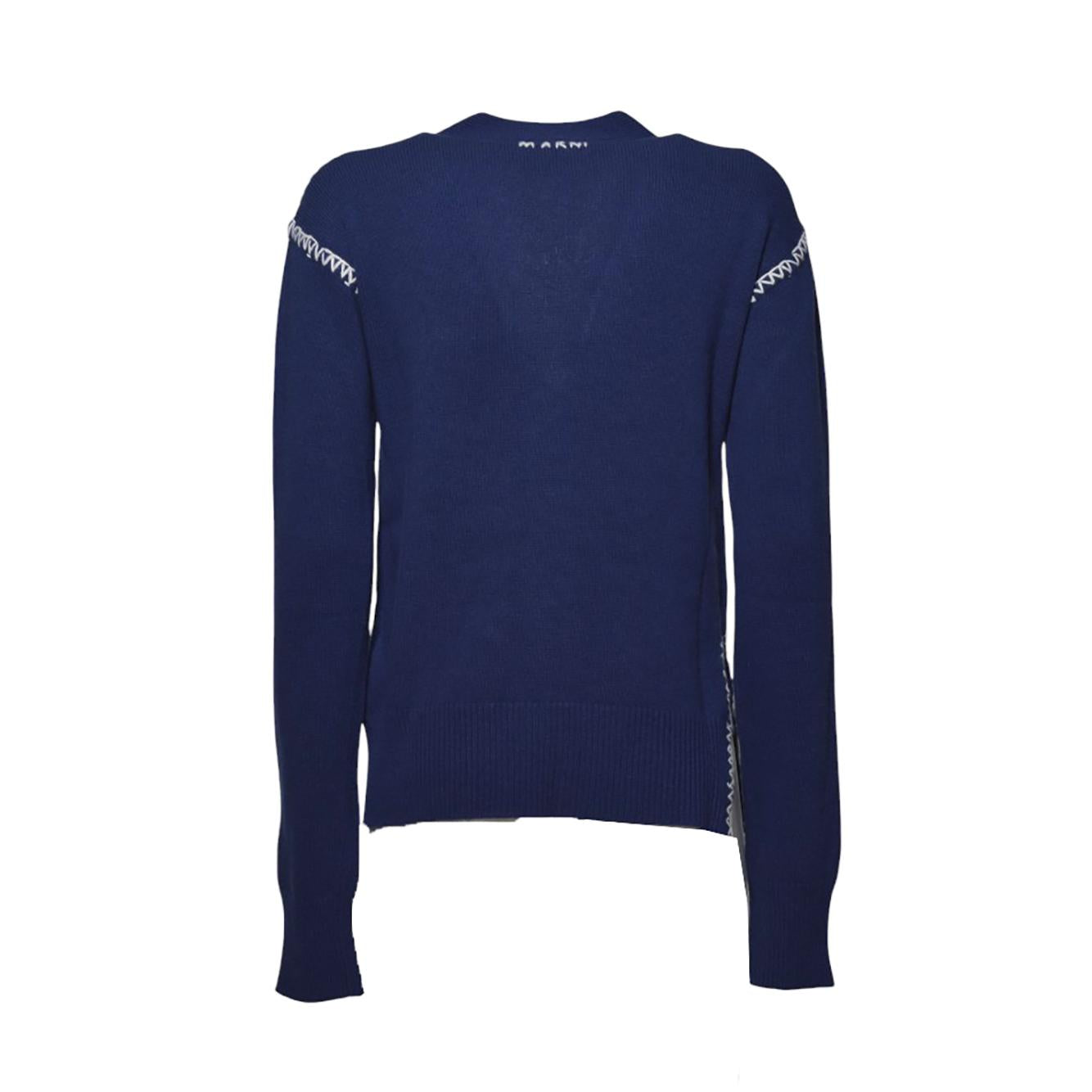 Cardigan in cashmere e lana blu con ricamo Marni