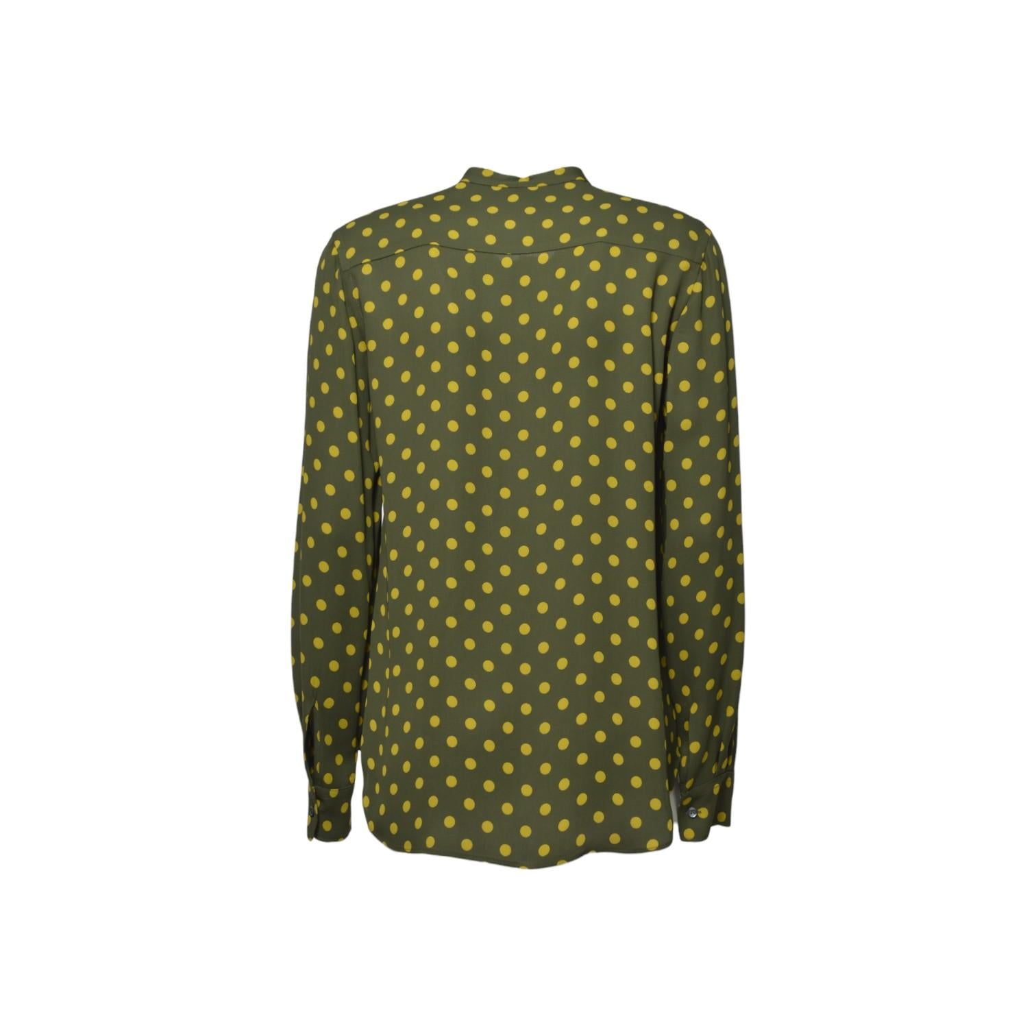 Blusa in crepe verde stampa a pois con rouches Aspesi