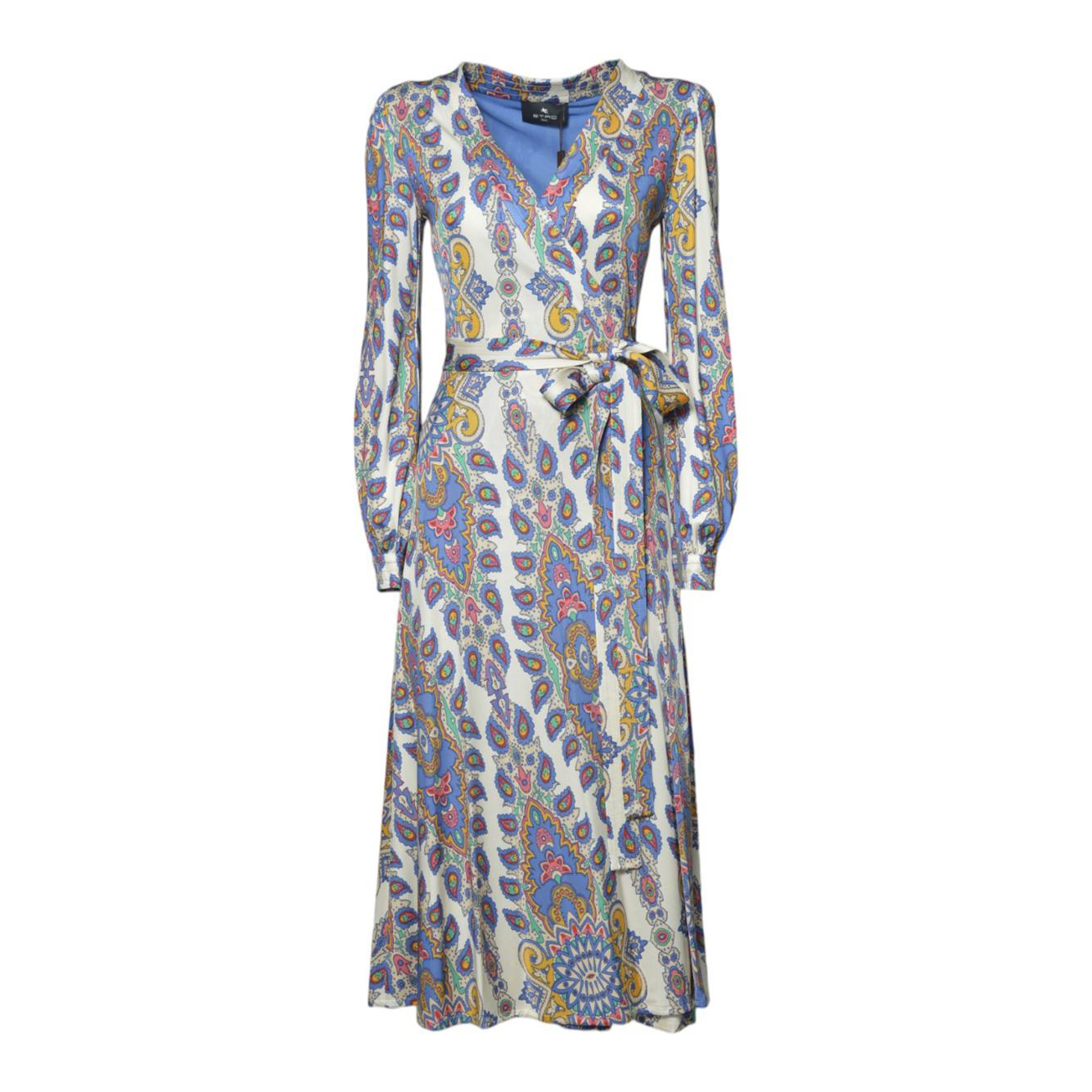 Abito midi in viscosa crema stampa paisley multicolore Etro